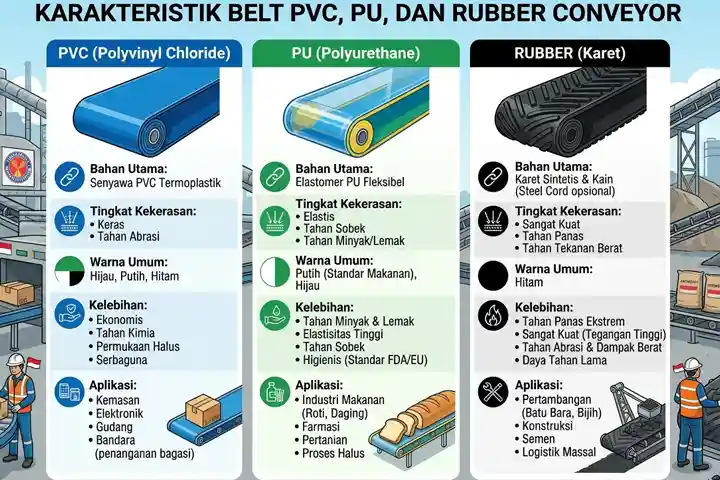 Karakteristik Belt PVC, PU, dan Rubber