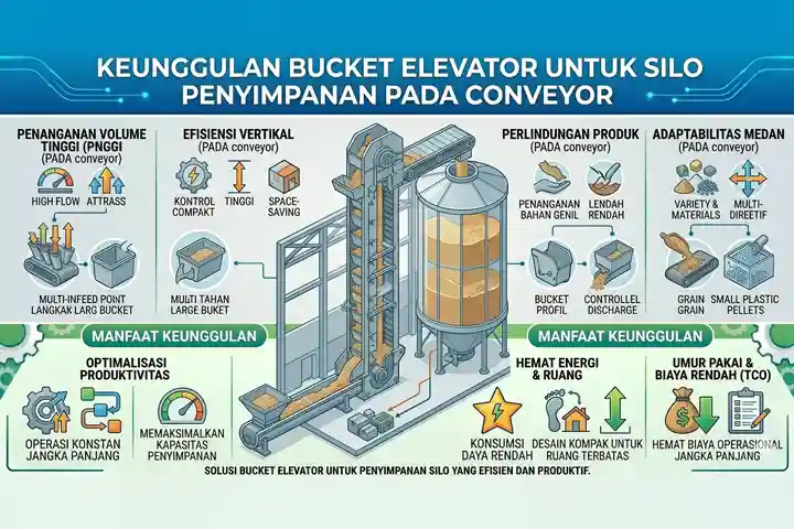Keunggulan Bucket Elevator untuk Silo Penyimpanan pada conveyor