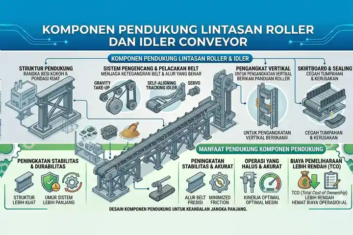 Komponen Pendukung Lintasan Roller dan Idler conveyor