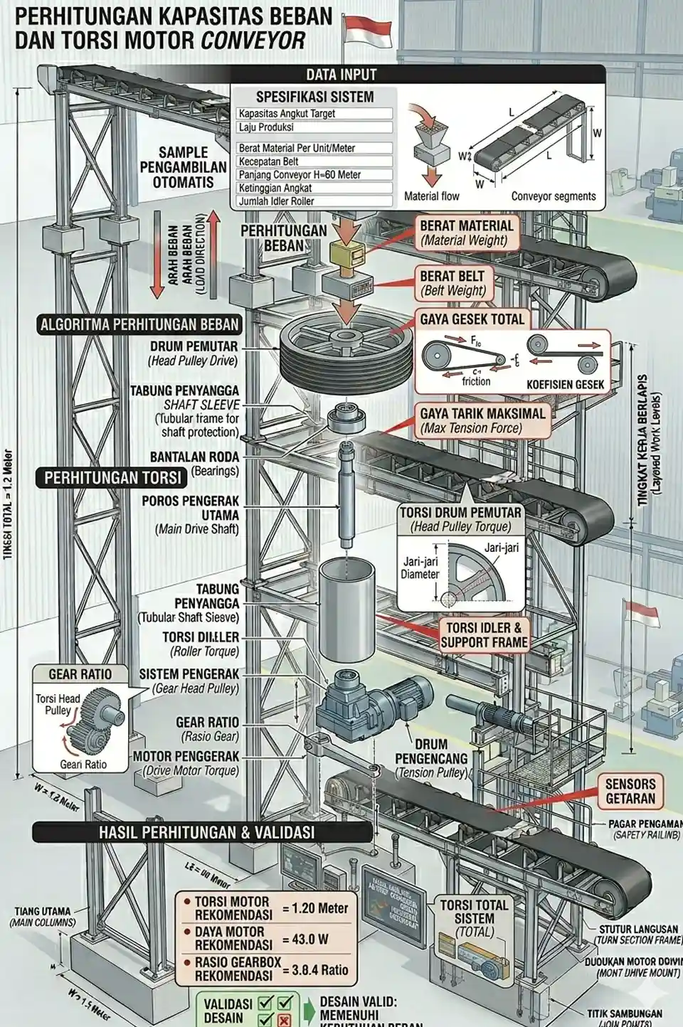 Perhitungan Kapasitas Beban dan Torsi Motor conveyor