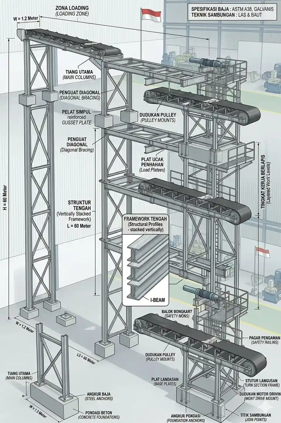 Struktur Rangka Utama Mesin conveyor